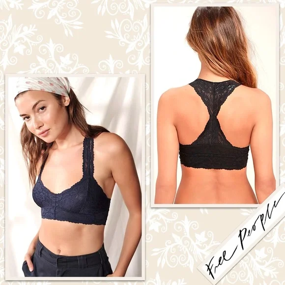 Free People Galloon Lace Raceback Bralette in Black - Picture 1 of 13
